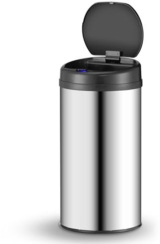 Juskys Mülleimer Küche mit Bewegungssensor Silber 40L - Runder Abfalleimer mit Klemmring für Müllbeutel - Rostfreier Stahl - Kontaktloses Entsorgen