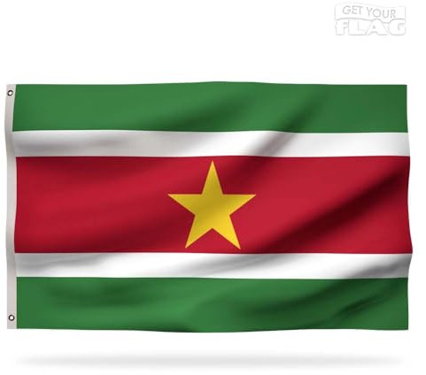 Drapeau du Suriname Premium 150x90cm - Drapeau Surinamien Résistant et de Haute Qualité avec 2 œillets métalliques - Soyez fier de porter vos couleurs !