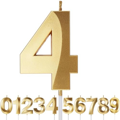 Birthday Candles Number Candles Age Year for Cakes Happy Birthday 3D Designed Wedding Anniversary Party Cake Topper Decorations (Gold, 4)