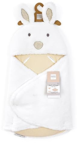 DOUDOU ET COMPAGNIE - Nid d'Ange Douillet Lapin HAPPY WILD - Matière Peluche Beige & Blanc -Pour Siège Auto, Cosi, Poussette - Bébé 0 à 6 Mois - 69 cm - Cadeau De Naissance - DC4041