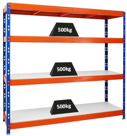 PROREGAL Profi Schwerlastregal Rhino EXTRA BREIT blau/orange HxBxT 180x200x60cm Fachlast 500kg 4X Melamin-Ebenen 16mm Garagenregal, Lagerregal, Steckregal, Weitspannregal