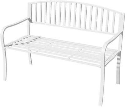 MMOU Gartenbank Metall Parkbank Wetterfest Sitzbank Mit Rückenlehne Armlehne Eisenbank Ruhebank Retro-Stil Gartenmöbel Stahl Gusseisen Bank Für Garten Park Balkon, Weiß