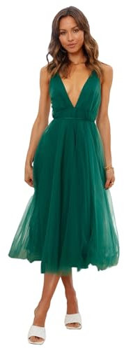 HEYPORK Damen Frühling Sommer Kleider Bequem Lässig Kleid Mode Elegant Röcke Frauen Halter Kleid Sexy Mesh Flatternde Kleider(Grün, XL)