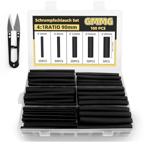 Schrumpfschlauch Set mit Kleber, 100 Stück 4:1 Schrumpfschläuche, 5 Größen Wasserdicht Heat Shrink Tube