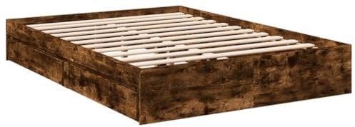vidaXL Smoked Oak Small Double Bed Frame with Storage Drawers - Engineered Wood Modern Bedroom Furniture for Mattress Size 120x190 cm