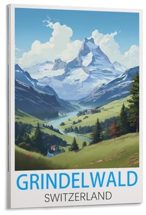 Grindelwald Schweiz Vintage-Reiseposter, 60 x 90 cm, Leinwand-Kunst-Poster und Wandkunst, Bilddruck, moderne Familienschlafzimmer-Dekoration