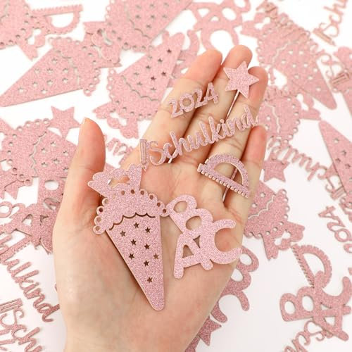 SEPGLITTER 100 Stück Deko Einschulung Mädchen, Streudeko Einschulung, Schulkind Konfetti Glitzer Rosegold, Deko Schulanfang für Einschulung Party Dekoration Mädchen Jungen