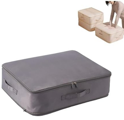 Organizer ultra salvaspazio a compressione con doppia cerniera, per coperte, piumoni, cappotti, con manici (grigio, L 42 x 52 x 15 cm)