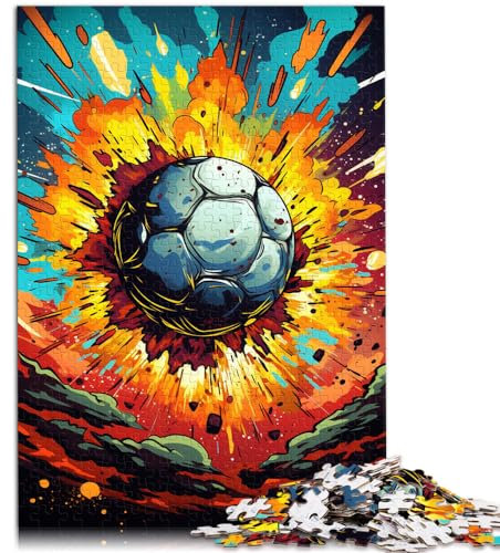Puzzle-Geschenk, farbenfrohe Zeichnung, Fußball-Puzzle, 1000-teiliges Puzzle für Erwachsene, Holzpuzzle, Lernspiel, Herausforderungsspielzeug (50 x 75 cm)