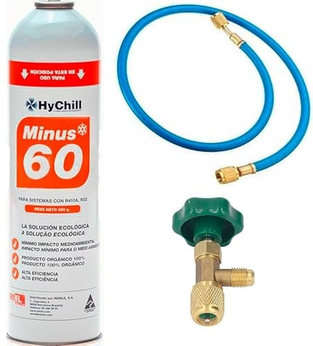 REPORSHOP - 1 Ökologische Gasflasche Minus 60 350 g + Ventil + Ersatzschlauch R32, R410A Freeze Bio
