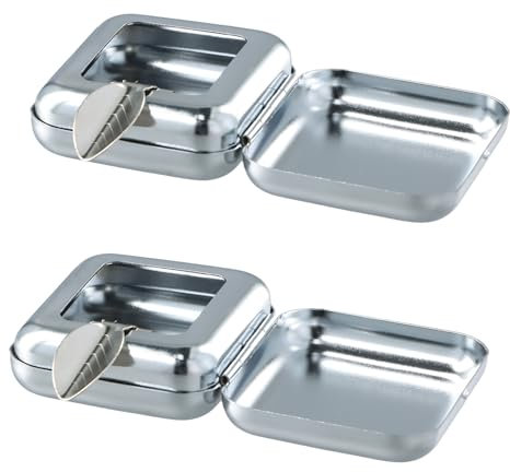 Shengxi 2 Stück Quadratischer Metallaschenbechers, Tragbarer Aschenbecher aus Silber Mini Reiseaschenbecher Geruchsdicht für Quadratischer Taschenaschenbecher für Auto Bar Outdoor Reisen Camping
