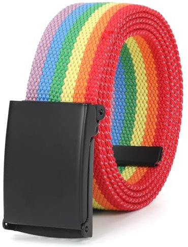 JasGood Unisesx Webgürtel Herren Damen Leinwand Arbeitsgürtel Frei Verstellbarer Flip-Top Webgürtel Silber Militärschnalle für Geschäft Sport Lässig,Regenbogen,120cm