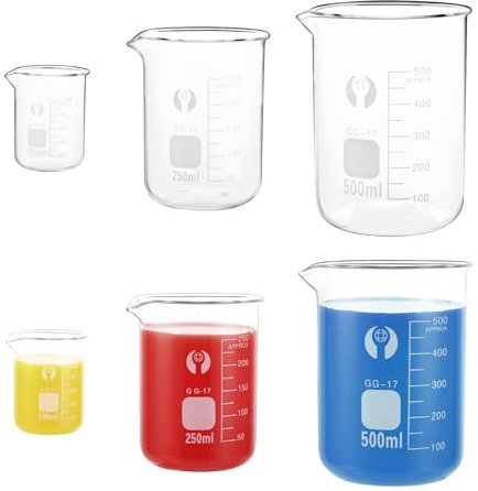 YAYODS 6 Stück Messbecher Glas - Becherglas 500ml 250 ml 100 ml - Laborglas - Borosilikatglas Messbecher Set - Messbecher Hitzebeständig - Meßbecher mit Graduierung - Glasmessbecher für Labor, Schule
