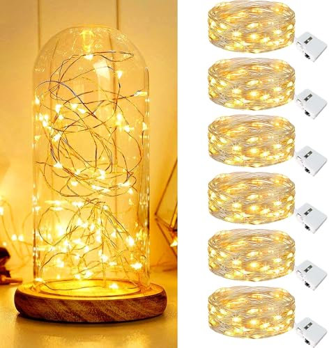 kolpop 6 Stück Mini Lichterkette mit Batterie, 2M 20 Led Lichterkette mit Batteriebetrieben, Lichterkette Innen, 3 Modi DIY Lichterkette Klein Wasserdicht für Party Hochzeit Weihnachtsdeko (Warmweiß)