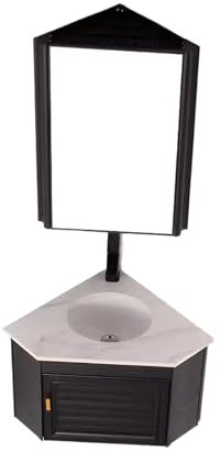 Meuble Angle Salle de Bain avec Vasques, Comptoirs en Ardoise Aluminium Spatial Miroir Plaqué Argent, Armoires de Salle de Bain avec Miroir, pour Toilette(Black)