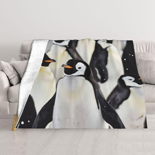 JKSEEPYN Niedliches Pinguin-Tiermuster bedruckt, Klimaanlage, doppellagige Decke, Bettdecke, Sofadecke, multifunktional, weich und warm, wendbar, ultrafeine Faserdecke
