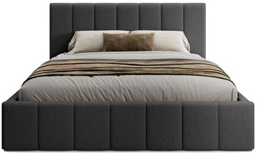 FEDVE Bett 140x200 Schwarz - Handorf - Polsterbett Mit Bettkasten - Doppelbett Mit Stauraum - Schlafzimmer Bett