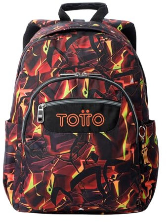 TOTTO - Mochila Escolar Adaptable a Carro, Modelo Acuareles, Capacidad 20 L, Bolsillo Pc 14, Bolsillos Botella, Espaldar Ergonómico con Flujo de Aire, Cómodas Correas en S, Estampado Flash Rojo