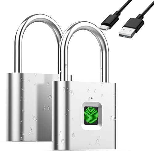 AICase Digital Fingerprint Padlock, USB Rechargeable Security Keyless Lock IP67 Waterproof for Indoor and Outdoor Use-Silver