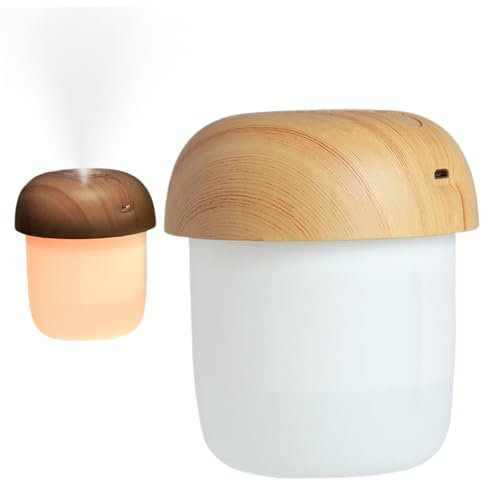 Mushroom Humidifier with Night Light USB Power 10db Mini Humidifier with Large Volume 2 Mode Humidifying Small Humidifier for Home, Desk, Car, Sleep