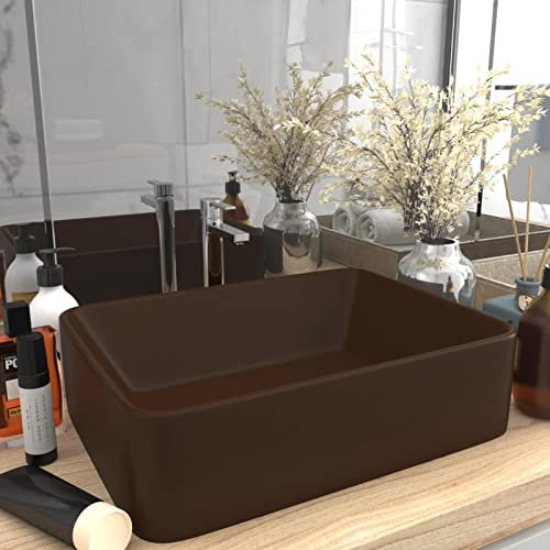 Homgoday Lavabo de Luxe Marron foncé Mat 41x30x12 cm Céramique, Vasque à Poser, Lavabo de Salle de Bain Évier de Comptoir pour Toilettes, Vestiaires, WC d'invités