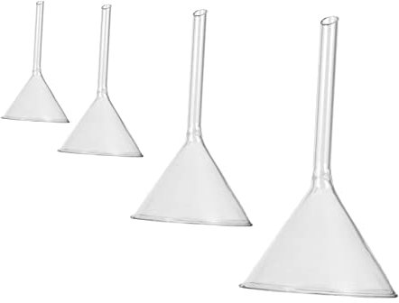 HOLIDYOYO 4pcs Glass Triangle Funnel Set Short Neck 40mm 50mm 75mm 100mm Borosilicate Temperature Resistant Labware Filling Funnels for Laboratory and Kitchen Use