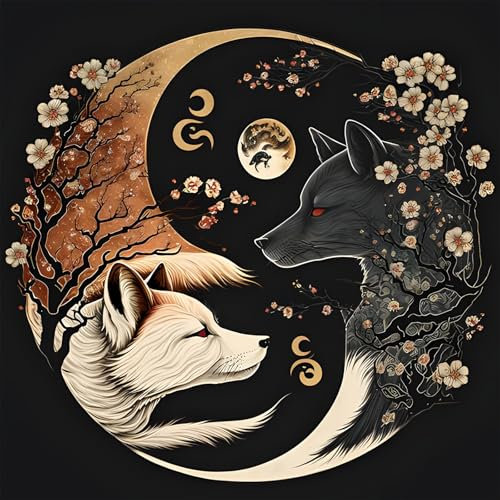 MXJSUA Diamant Painting Bilder Erwachsene Set, Tai-Chi Fuchs Und Wolf 5D Diamond Painting Full Drill, Diamant Painting Bilder Kunsthandwerk House Wall Dekoration 30x30cm