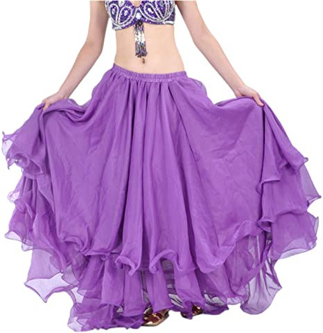 LVUNZJCA Gonna di Danza del Ventre Gonna Grande di Danza del Ventre Gonna a Tre Livelli Gonna di Danza del Ventre in Chiffon(Viola)