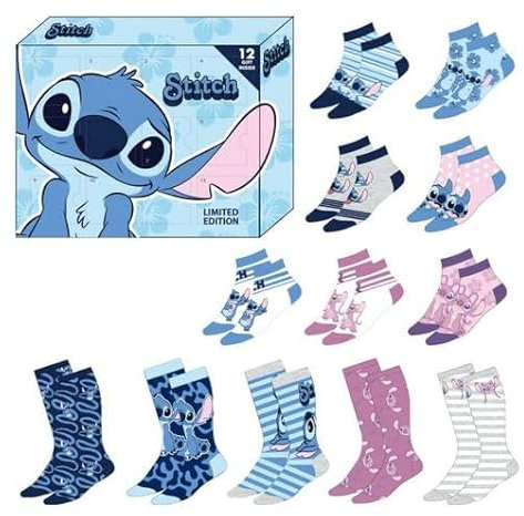 Caja De Regalo 12 Calcetines Stitch Disney Edición Limitada Talla 35/41