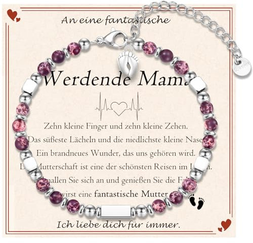 PDTU Geschenk für Werdende Mutter, Armband zum Schwangerschaft, Geschenke für Schwangere Mama zum Muttertag Geburtstag Weihnachten, Lila