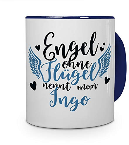 printplanet Tasse mit Namen Ingo - Motiv Engel - Namenstasse, Kaffeebecher, Mug, Becher, Kaffeetasse - Farbe Blau