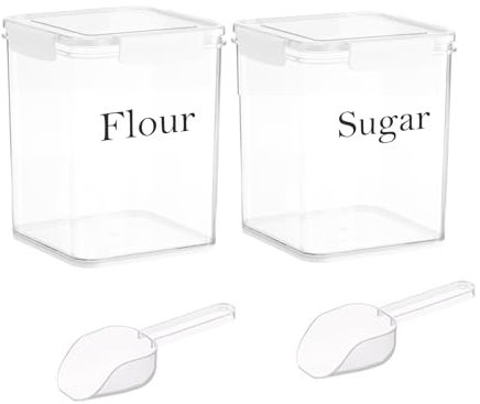 Lot de 2 Boîte de Rangement Cuisine, 4L Boite Hermetique Alimentaire Boite a Sucre en Poudre, Alimentaires Extra Larges pour Farine Céréales Riz Cuillères pour l'Organisation de La Cuisine - Blanc