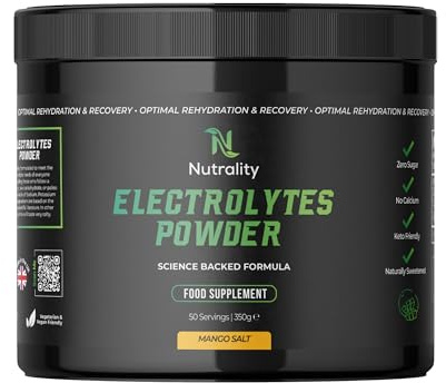 Nutrality Electrolytes Powder 350g | Vegan | 50 Servings | Mango | Sugar, Calcium & Artificial Flavour Free | Keto, Paleo Rehydration | 1000mg Sodium, 200mg Potassium & 60mg Magnesium