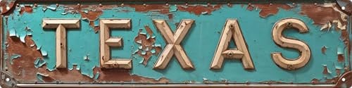 Rustikales Texas-Metall-Blechschild, 10,2 x 40,6 cm, Vintage-Wandkunst mit für Zuhause, Tür, Garten, Männerhöhle, Club und Bauernhaus-Dekor