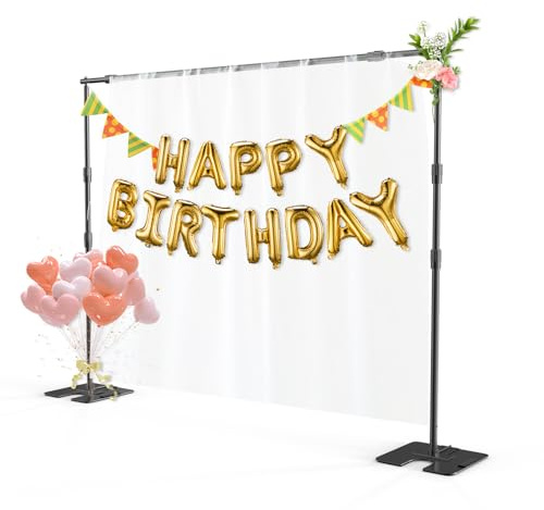 Bonnlo DIY Adjustable Backdrop Stand Kit, 2.4m x 3m Portable Photography Background Support Frame with Folding Metal Base, for Wedding, Party, Event, studio, Exhibition Decoration (Black)