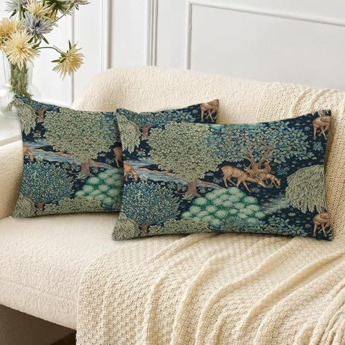 kissenbezug 30x50 cm kissen william morris tiere hirsch deko für sofakissen kissenbezüge 2er set doppelseitiges muster dekokissen couchkissen kissenhülle sofa schlafzimmer wohnzimmer zimmer zierkissen