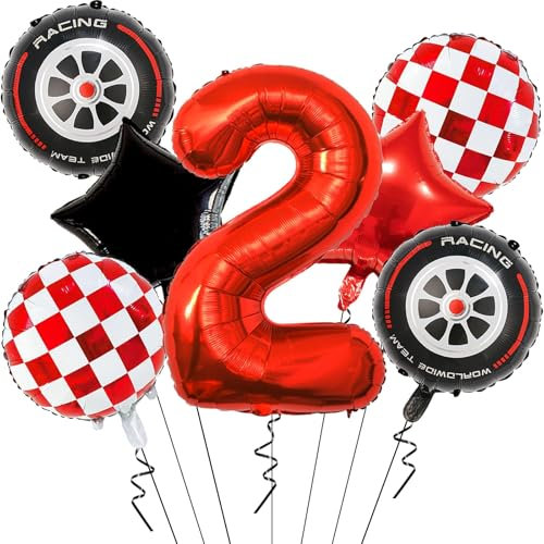 Car Geburtstagsdeko 2 Jahre,Auto Deko 2. geburtstag Junge,Folienballon Auto Geburtstag,Folienballon Zahl 2,Kindergeburtstag Deko 2 jahre,2 Jahr Rennauto Luftballons Junge Geburtstag Party