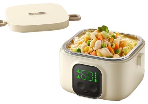 XUMIUZIY Fiambrera Eléctrica Inalámbrica, 500ml 25W Fiambrera Calentamiento Rápido, Calentador de Comida Portátil con Temporizador de 7 Velocidades, Modo Aislamiento, 8800mAh Recargable