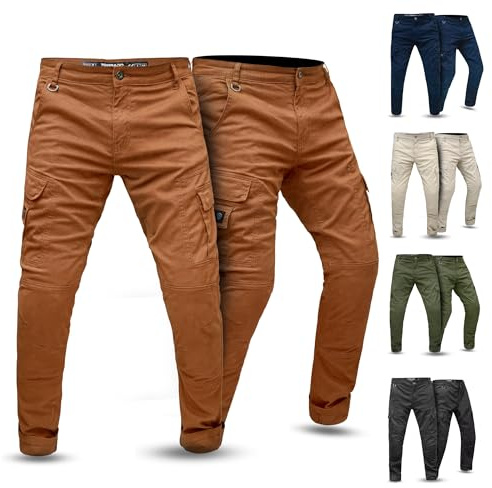 Tornado Atlantic Motorcycle Cargo Pants for Men | Twill Cotton Protective Biker Pants with CE-Approved Armor & Aramid Lining (UK, Waist, 34, Regular, Regular, Caremal)