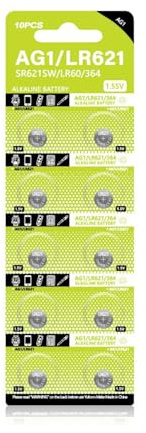 Lot de 10 piles bouton AG1 1,55 V LR621 LR60 SR621SW alcalines pour calculatrice, montres, jouets, appareils électroniques