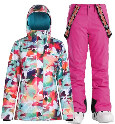 GSOU SNOW Ensemble de Ski Femme 2 Pièces, Veste et Pantalon, Sports D'hiver