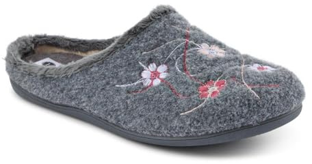 Floral Pattern Mule Slippers - Grey Size 5