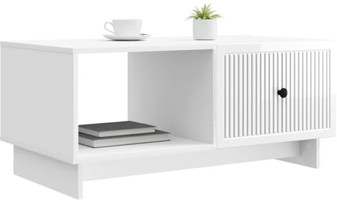 vidaXL Couchtisch Hochglanz Weiß 90 x 50 x 40 cm Holzwerkstoff, Vintage Rechteckiger Couchtisch, Holz mit Stauraum, für Wohnzimmer, Klassische Innendekoration