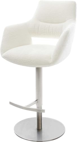 DELIFE Barstuhl Yago-Flex Drehfuß höhenverstellbar Edelstahl Silberfarben Bouclé Soft Beige Taschenfederkern
