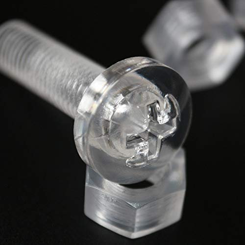 20er-Paket durchsichtige, klare M10 x 40mm Bolzen & Muttern mit Linsenkopf und Kreuzschlitz – Schrauben aus Plastik, Acryl, Kunststoff