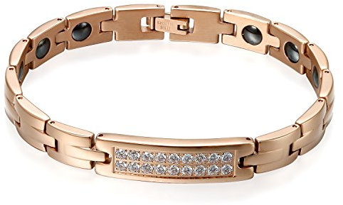 Flongo Partner Armband, Edelstahl Magnet Armband Therapie Kugel Zirkon Zirkonia Armreif Magnetarmband Partnerarmbänder Rose Gold Gesundheit Paar Set Geschenk Damen, Herren