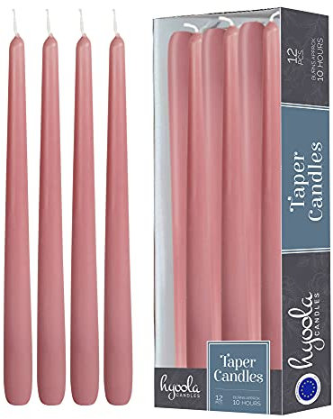 Hyoola Bougies Coniques Hautes - Bougies Haute Coniques Non Parfumées de 300 mm, Rose, Durée de Combustion de 10 Heures - Paquet de 12 Bougies Inodores