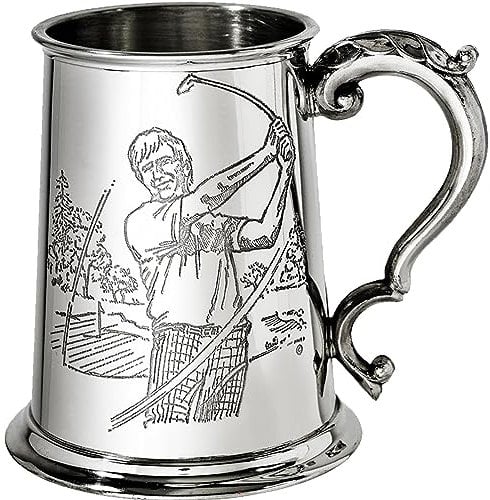 Pewter Tankard 1 Pint with Golf Scenes on Both Sides and Antique Handle Pure Heavy Gauge Beer Tankard Perfect for Engraved Personalised Gifts for Men and Women