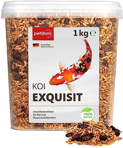petifool Koi Exquisit 1kg – getrocknete Futtermischung - für Wasserschildkröten und Fische – Mischung aus Seidenraupen, Shrimps und Gammarus - Naturfutter