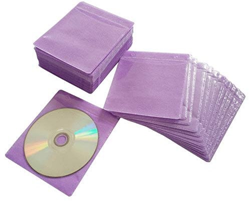 HAPLIVES CD/DVD/BluRay Sleeves,Double-Sided Refill Plastic Sleeve for CD and DVD Storage Binders,100 Pack (Purple)